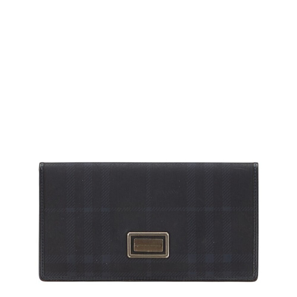 Burberry check long wallet black Navy Blue sweat leather